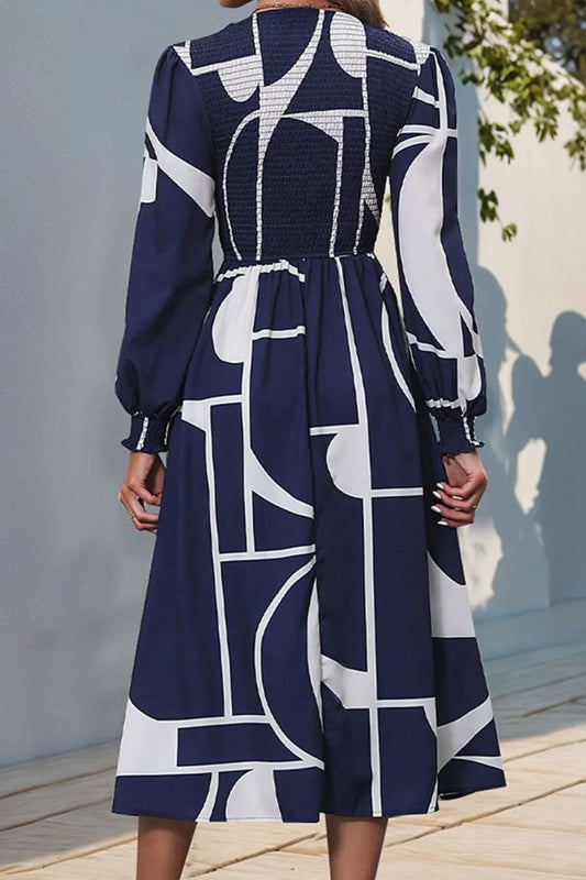 Smocked Color Block Long Sleeve Midi Dress – photo 2