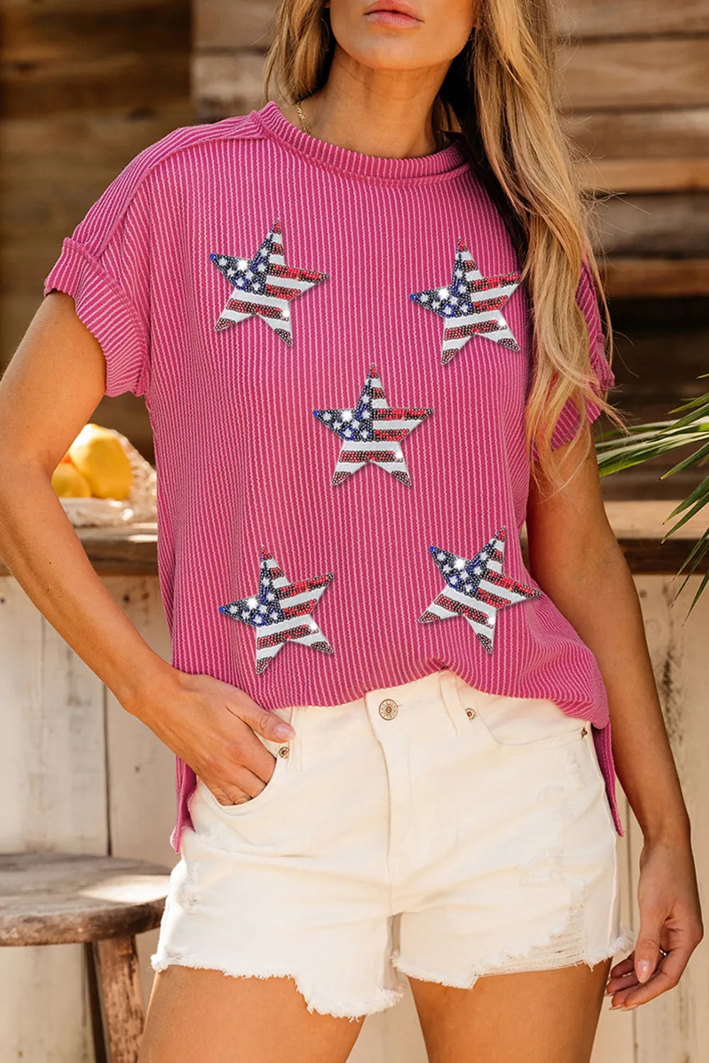 Exposed Seam Star Round Neck Short Sleeve Top — Livostyle