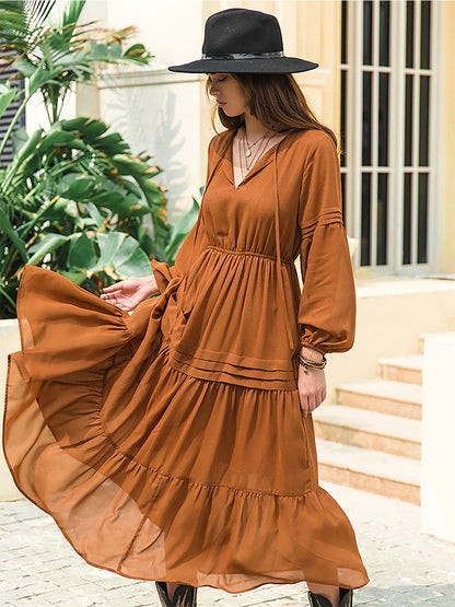 Tie Neck Long Sleeve Tiered Midi Dress – photo 28