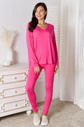 V-Neck Soft Rayon Long Sleeve Top and Pants Lounge Set — Livostyle