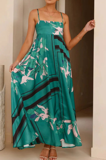 Printed Square Neck Cami Maxi Dress with Slit and Tie – photo 24