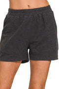 Cotton Slub Drawstring Shorts with Side Pockets in Black