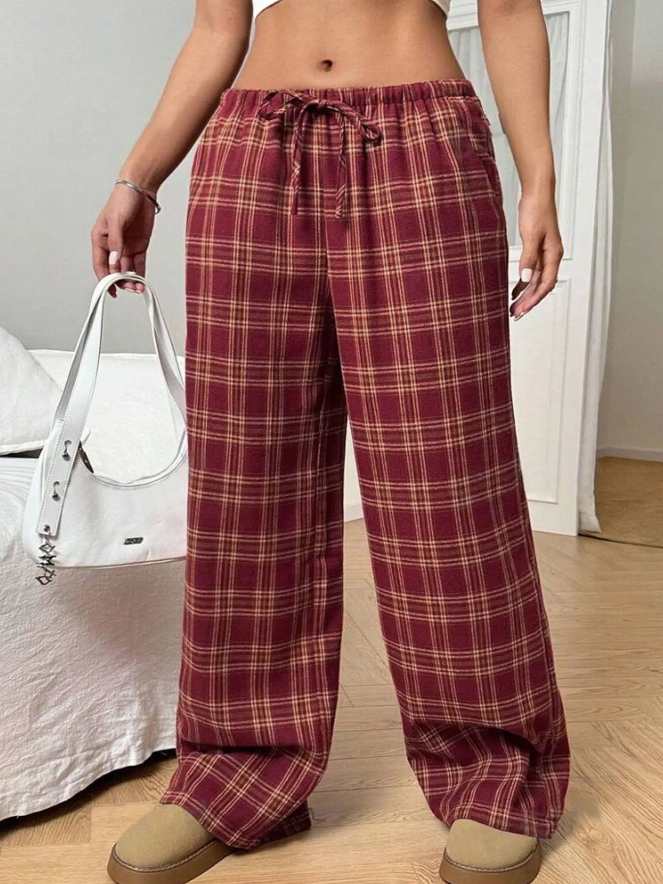 Plaid Drawstring Wide Leg Pants — Livostyle
