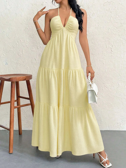 Halter Neck Tiered Maxi Dress with Bow – photo 8