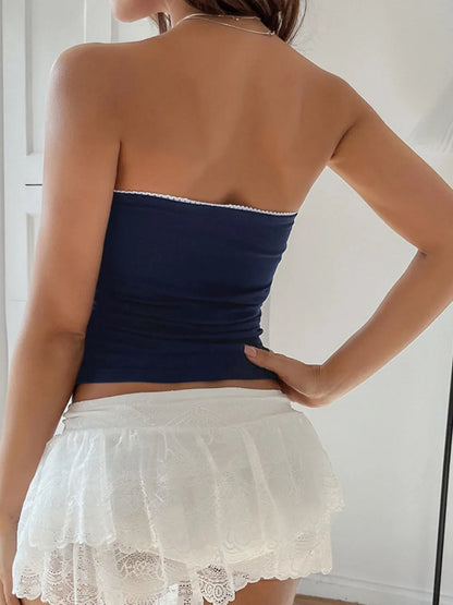 Devine Lace Detail Bow Tube Top styling — Livostyle