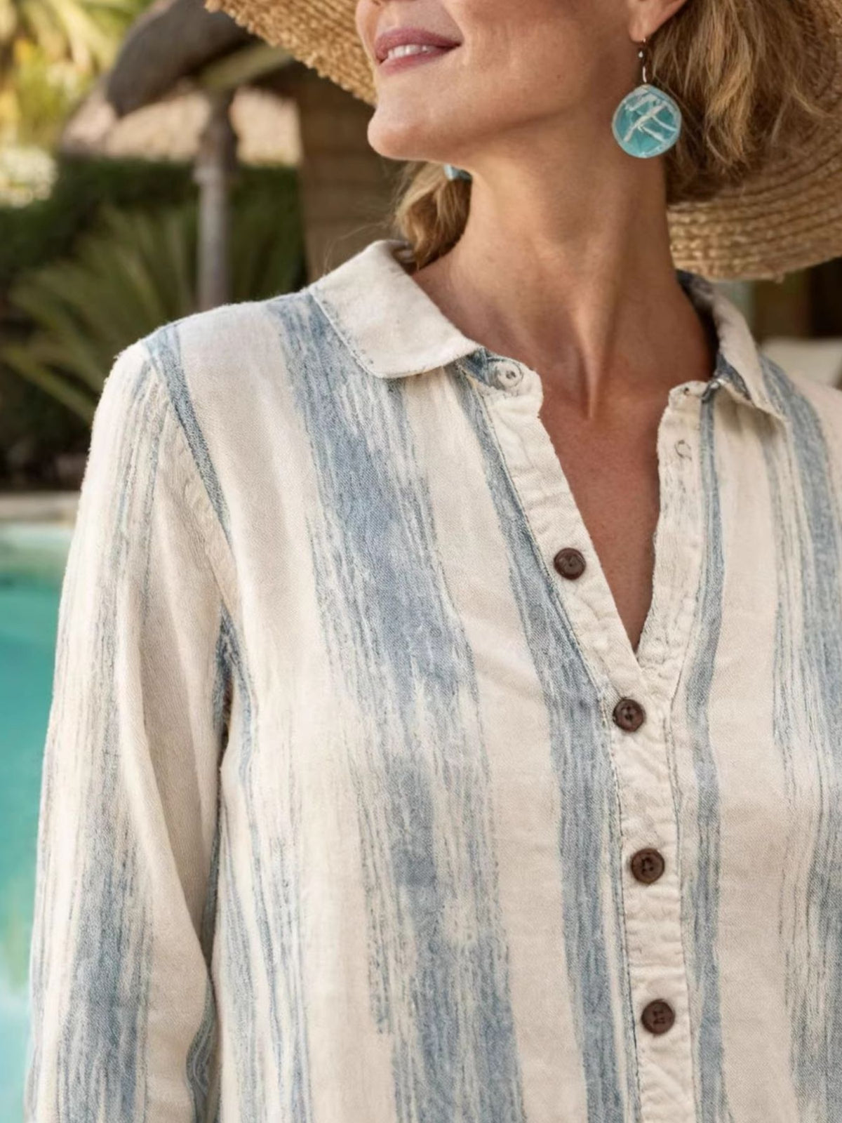 Striped Button-Down Midi Dress with Pockets – photo 2