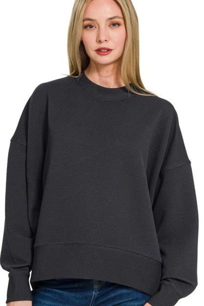 Ribbed Balloon Sleeve Sweatshirt — Livostyle