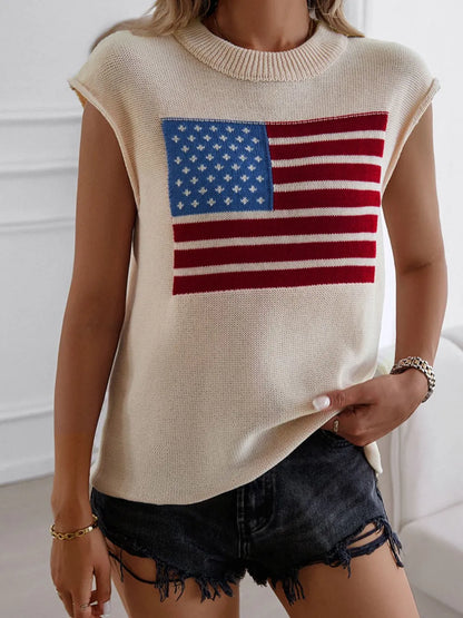 Devine US Flag Round Neck Sweater Vest styling — Livostyle