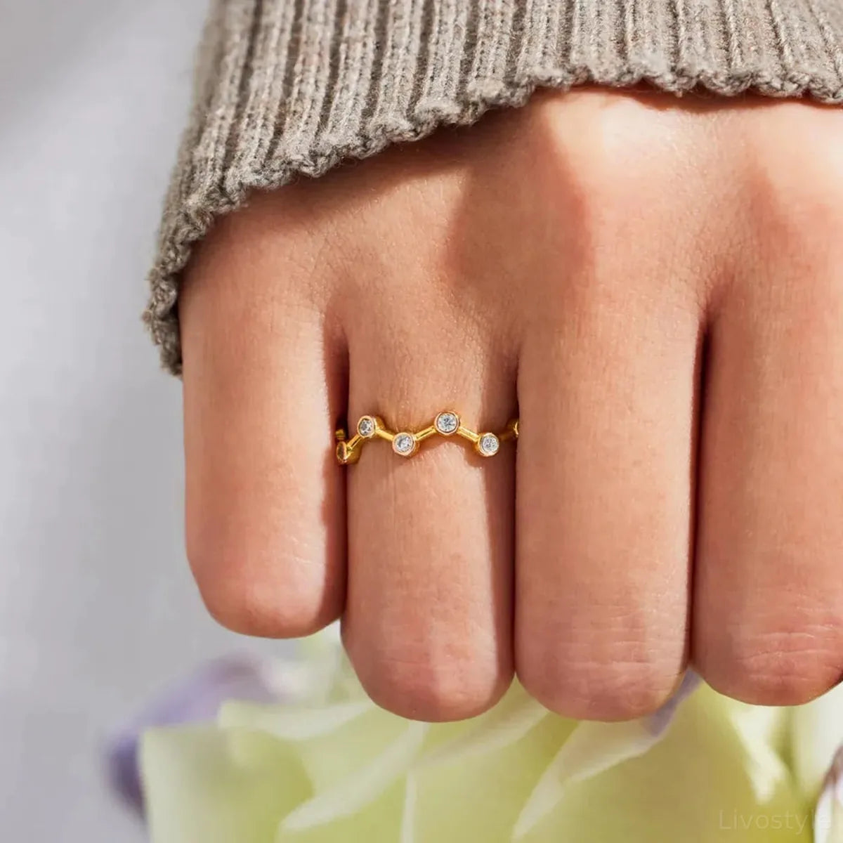 18K Gold-Plated 925 Sterling Silver Zircon Ring — square view — Livostyle