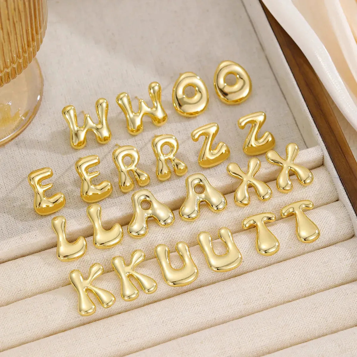 18K Gold-Plated Bubble Letter Stud Earrings — square view — Livostyle