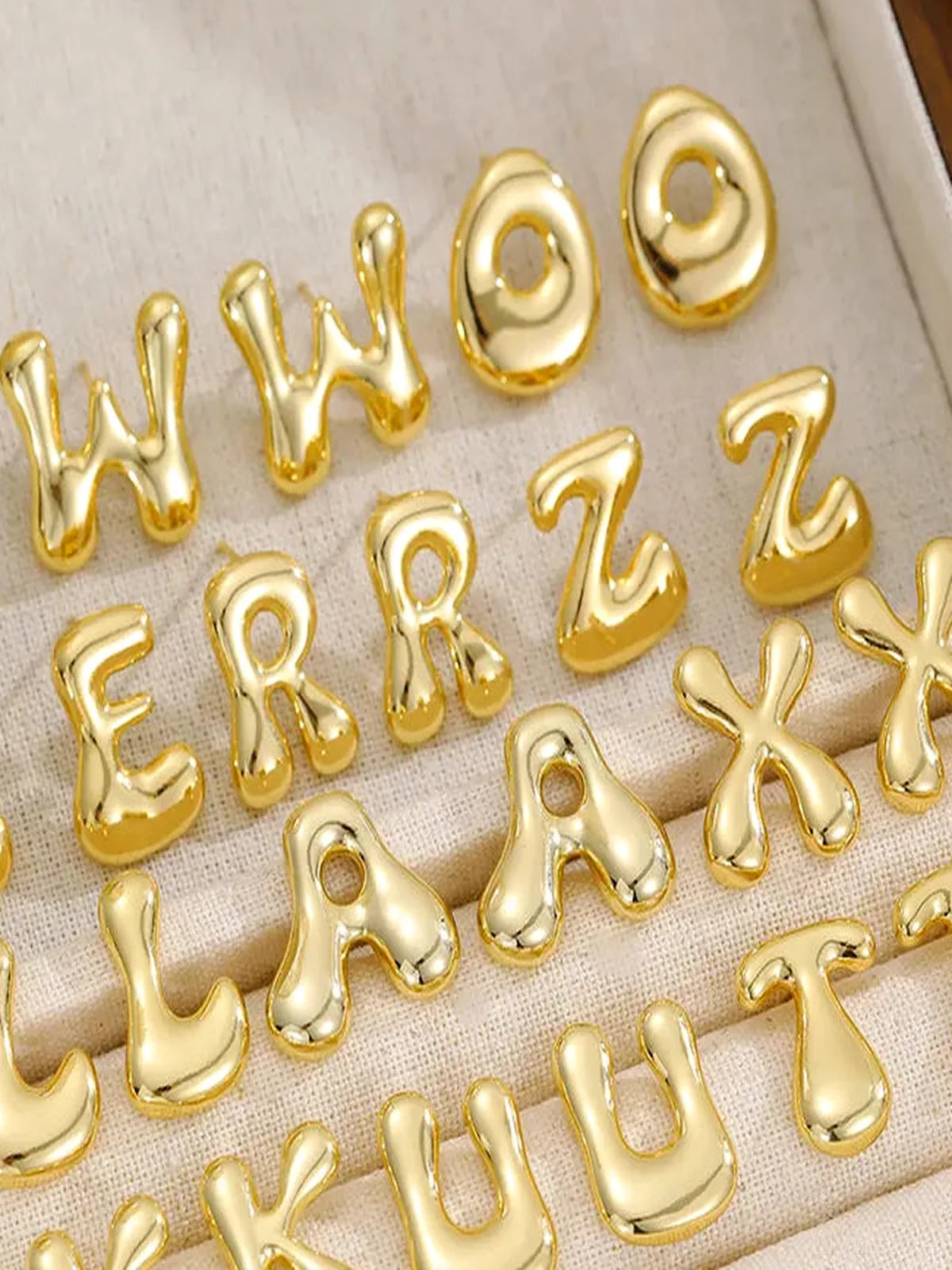 18K Gold-Plated Bubble Letter Stud Earrings — detail view — Livostyle