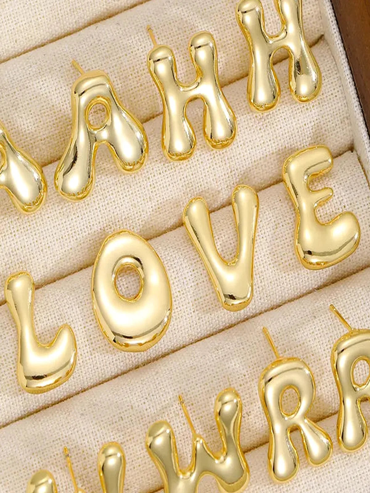 18K Gold-Plated Bubble Letter Stud Earrings — detail view — Livostyle