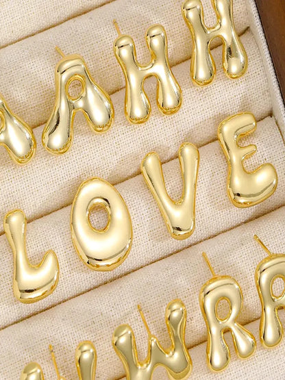 18K Gold-Plated Bubble Letter Stud Earrings — detail view — Livostyle