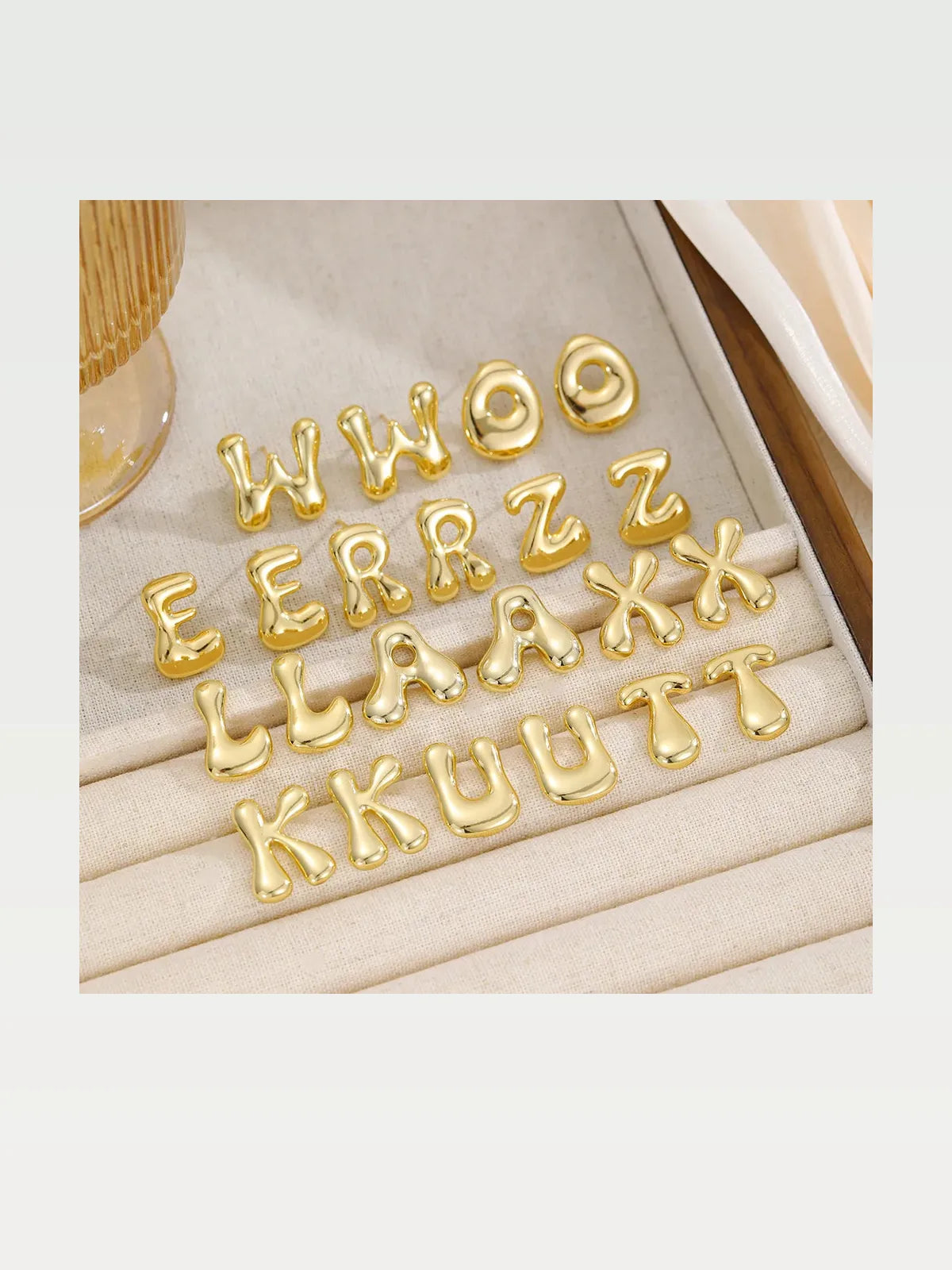 18K Gold-Plated Bubble Letter Stud Earrings — styled showcase — Livostyle