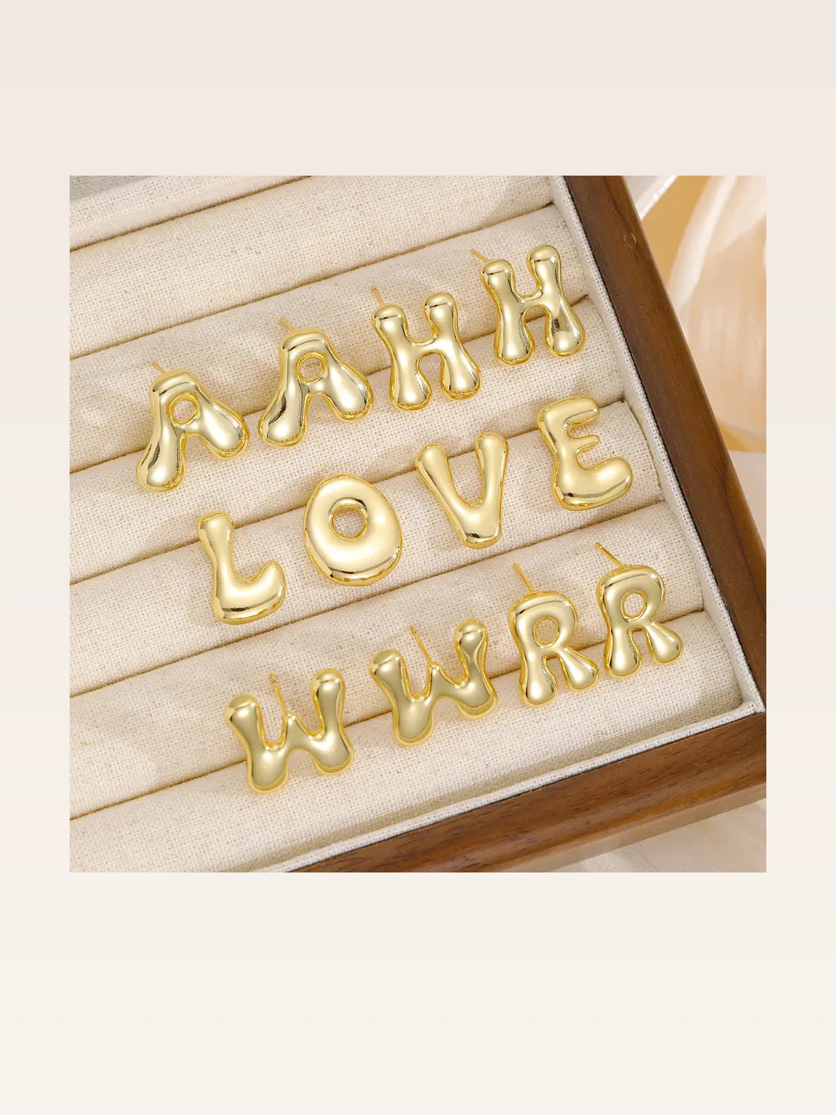 18K Gold-Plated Bubble Letter Stud Earrings — styled showcase — Livostyle