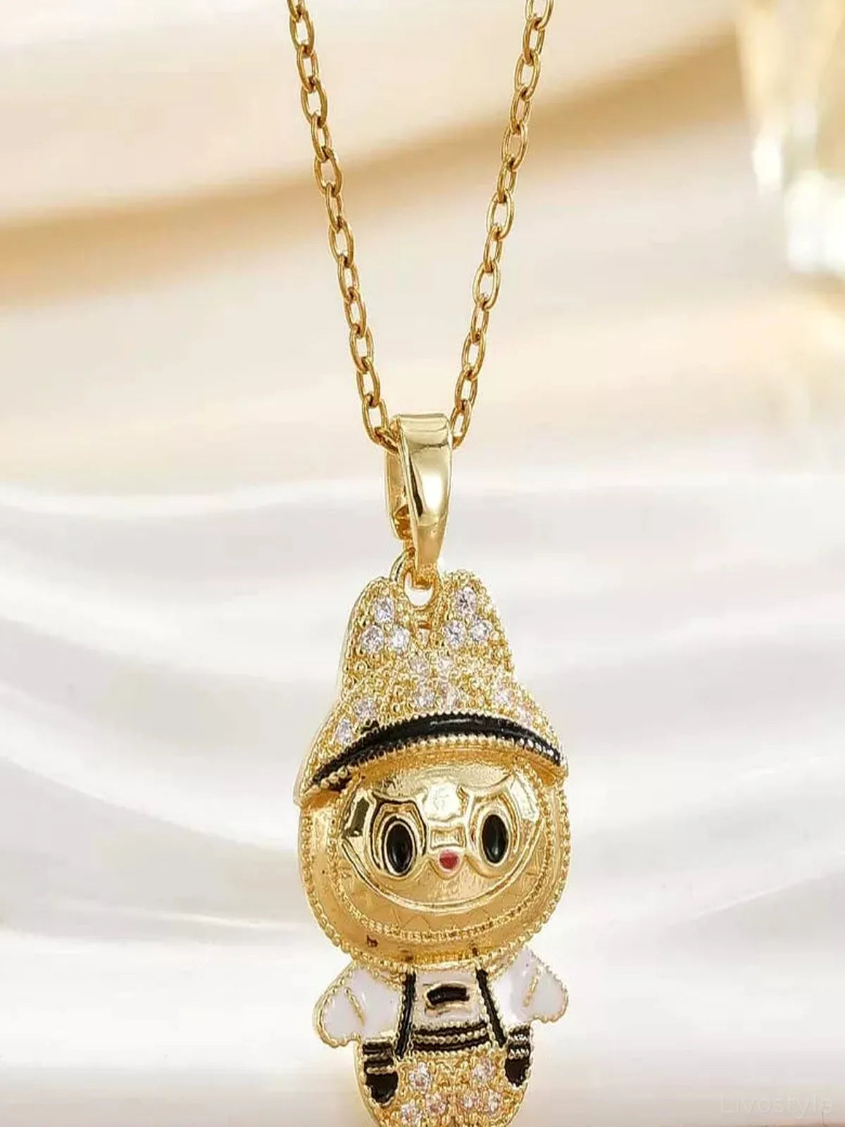 18K Gold-Plated Cartoon Character Pendant Necklace — detail view — Livostyle