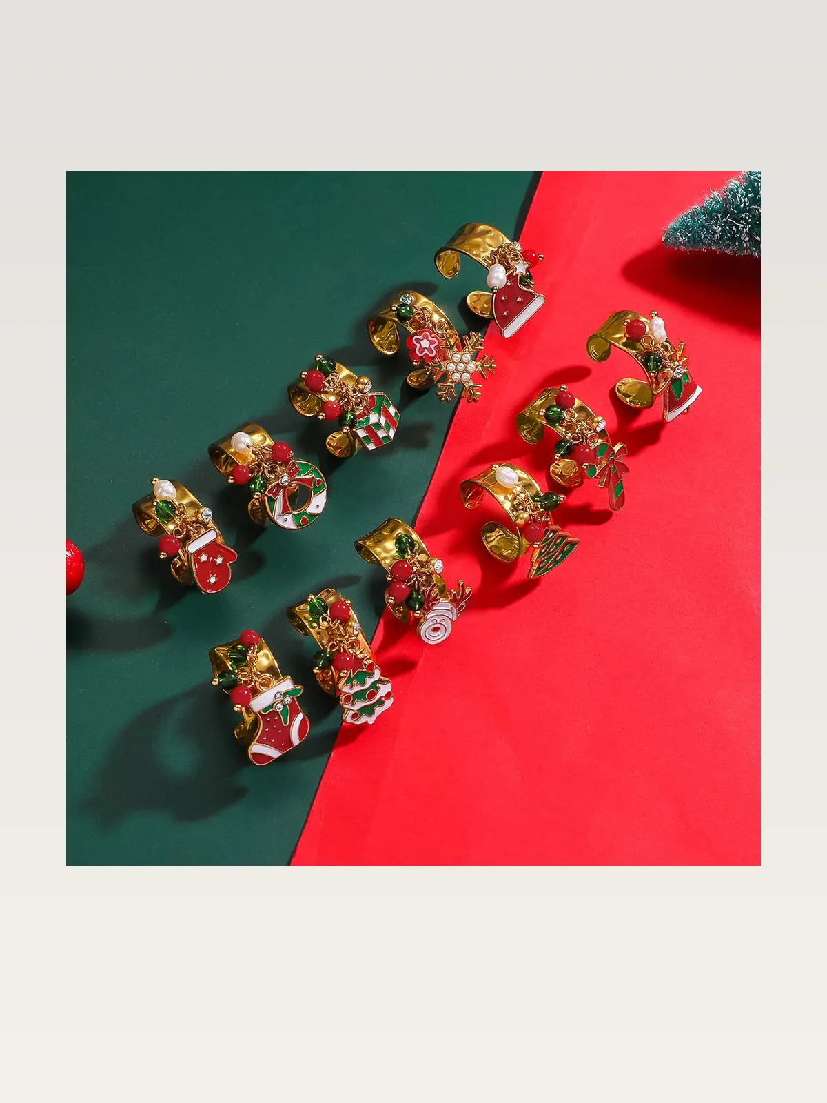 18K Gold-Plated Christmas Charm Ring — styled showcase — Livostyle