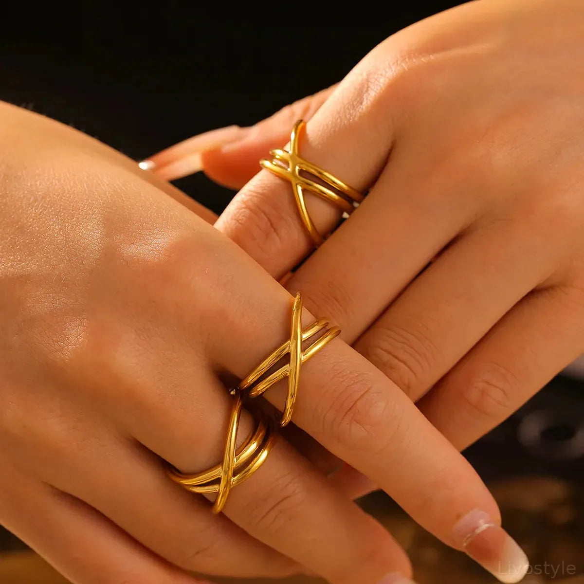 18K Gold-Plated Crisscross Ring — square view — Livostyle