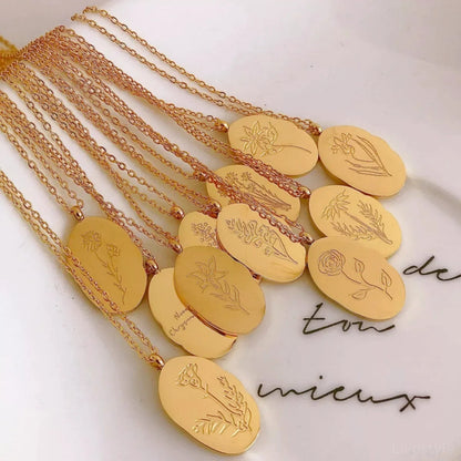 18K Gold-Plated Engraved Pendant Necklace — square view — Livostyle