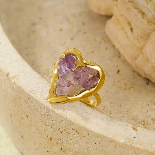 18K Gold-Plated Heart-Shaped Ring — square view — Livostyle