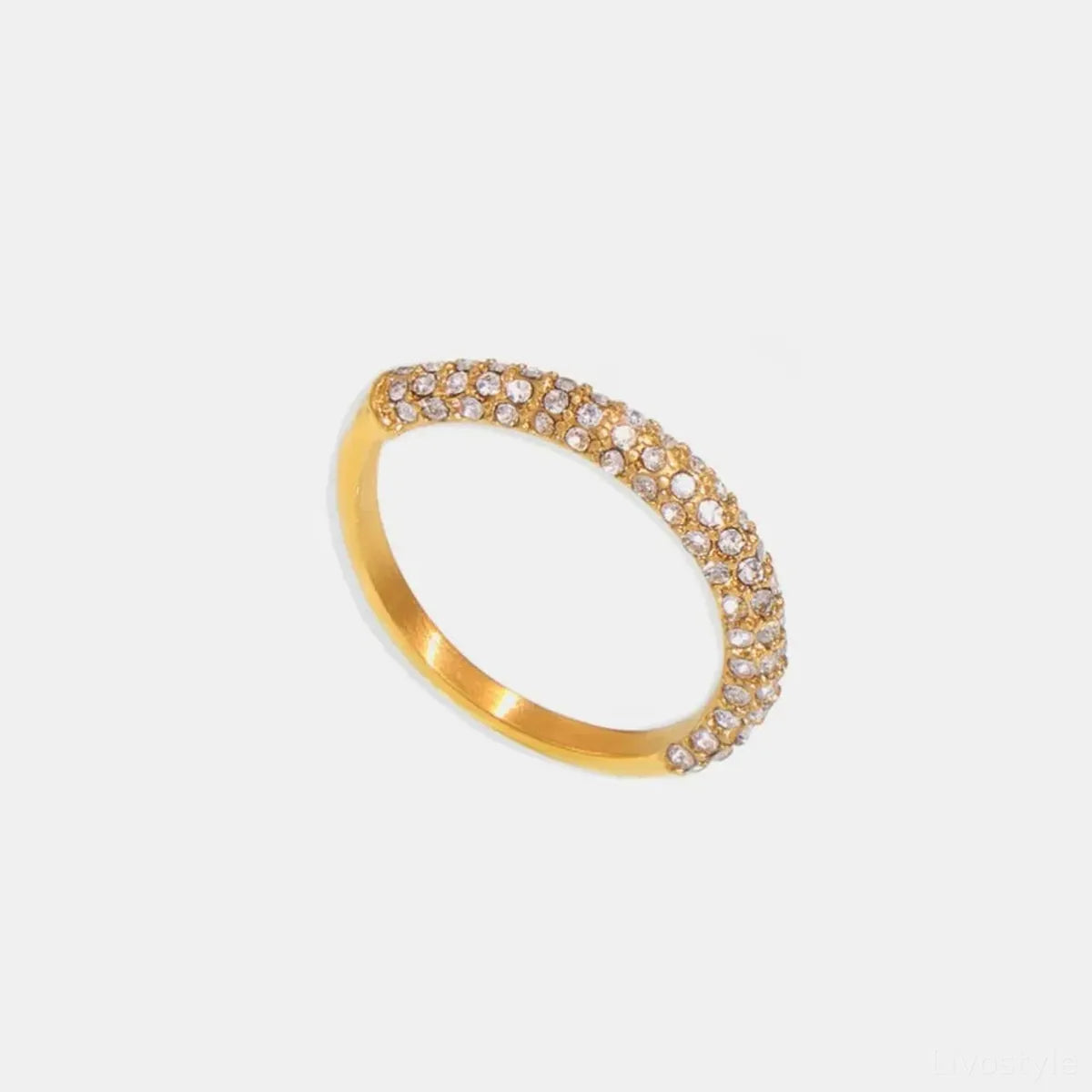 18K Gold-Plated Inlaid Zircon Ring — square view — Livostyle
