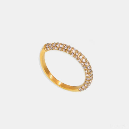 18K Gold-Plated Inlaid Zircon Ring — square view — Livostyle