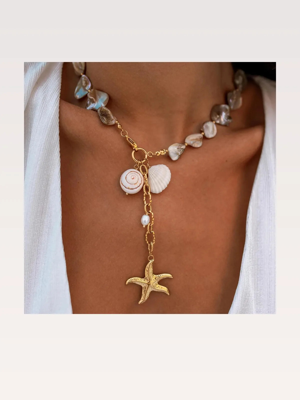 18K Gold-Plated Ocean Theme Necklace with Starfish Pendant — styled showcase — Livostyle