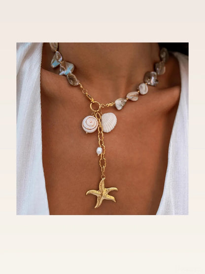 18K Gold-Plated Ocean Theme Necklace with Starfish Pendant — styled showcase — Livostyle