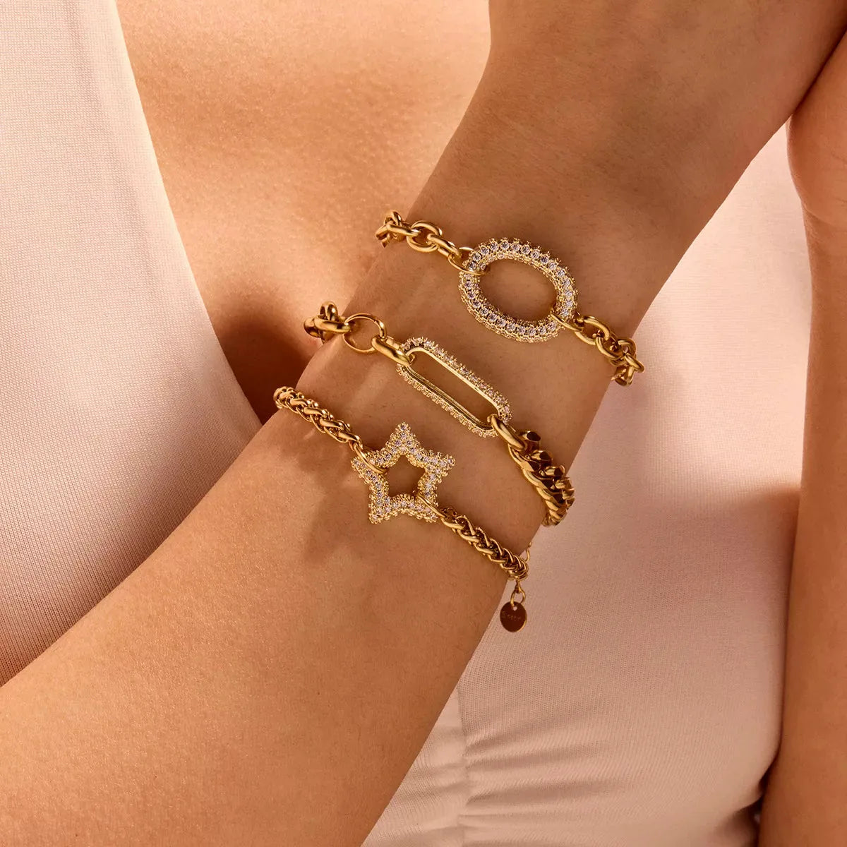18K Gold-Plated Rhinestone Chain Bracelet — square view — Livostyle