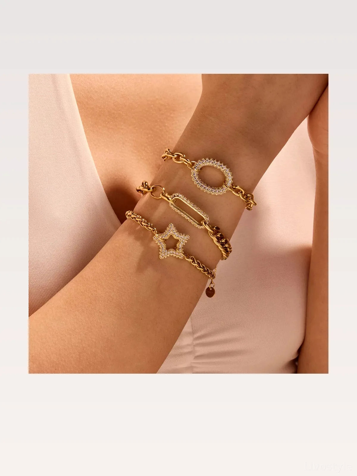 18K Gold-Plated Rhinestone Chain Bracelet — styled showcase — Livostyle