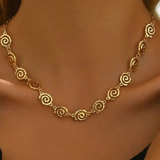 18K Gold-Plated Spiral Neclace and Bracelet Jewelry Set — square view — Livostyle