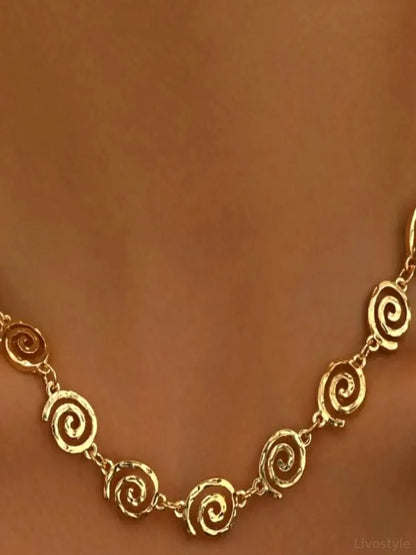 18K Gold-Plated Spiral Neclace and Bracelet Jewelry Set — detail view — Livostyle