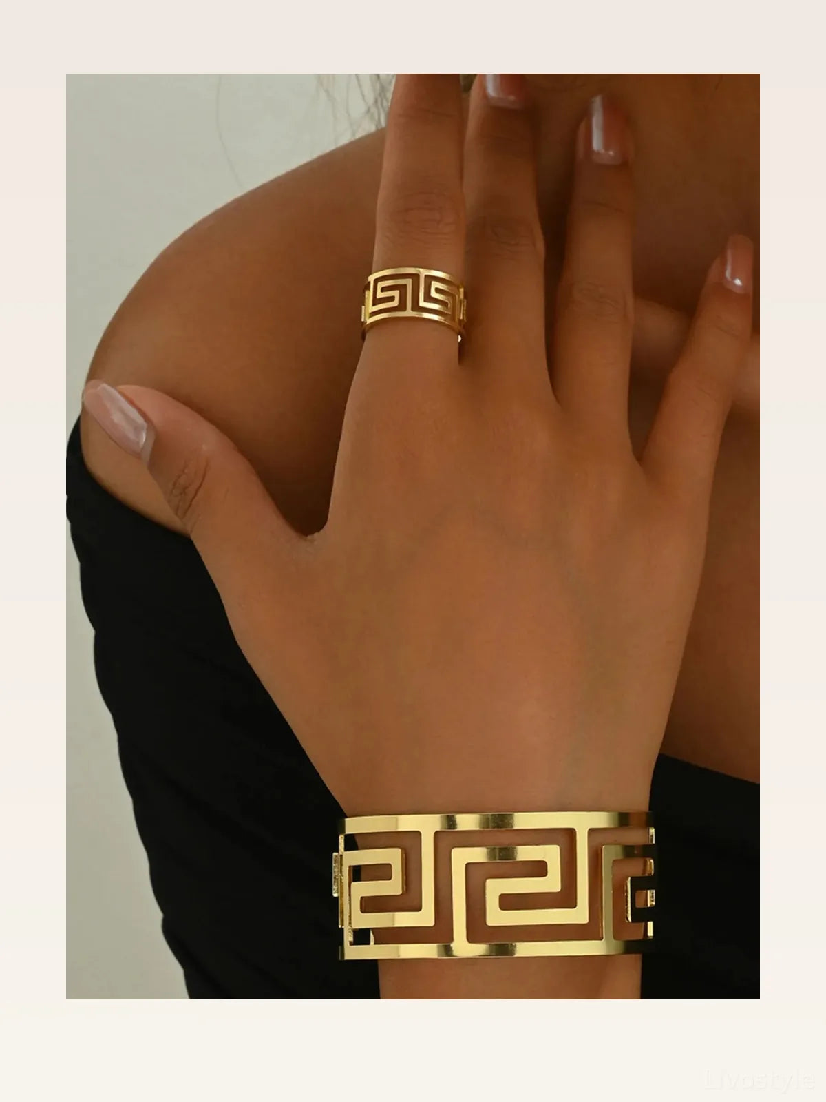 18K Gold-Plated Stainless Steel Geometric Bracelet and Ring  — styled showcase — Livostyle