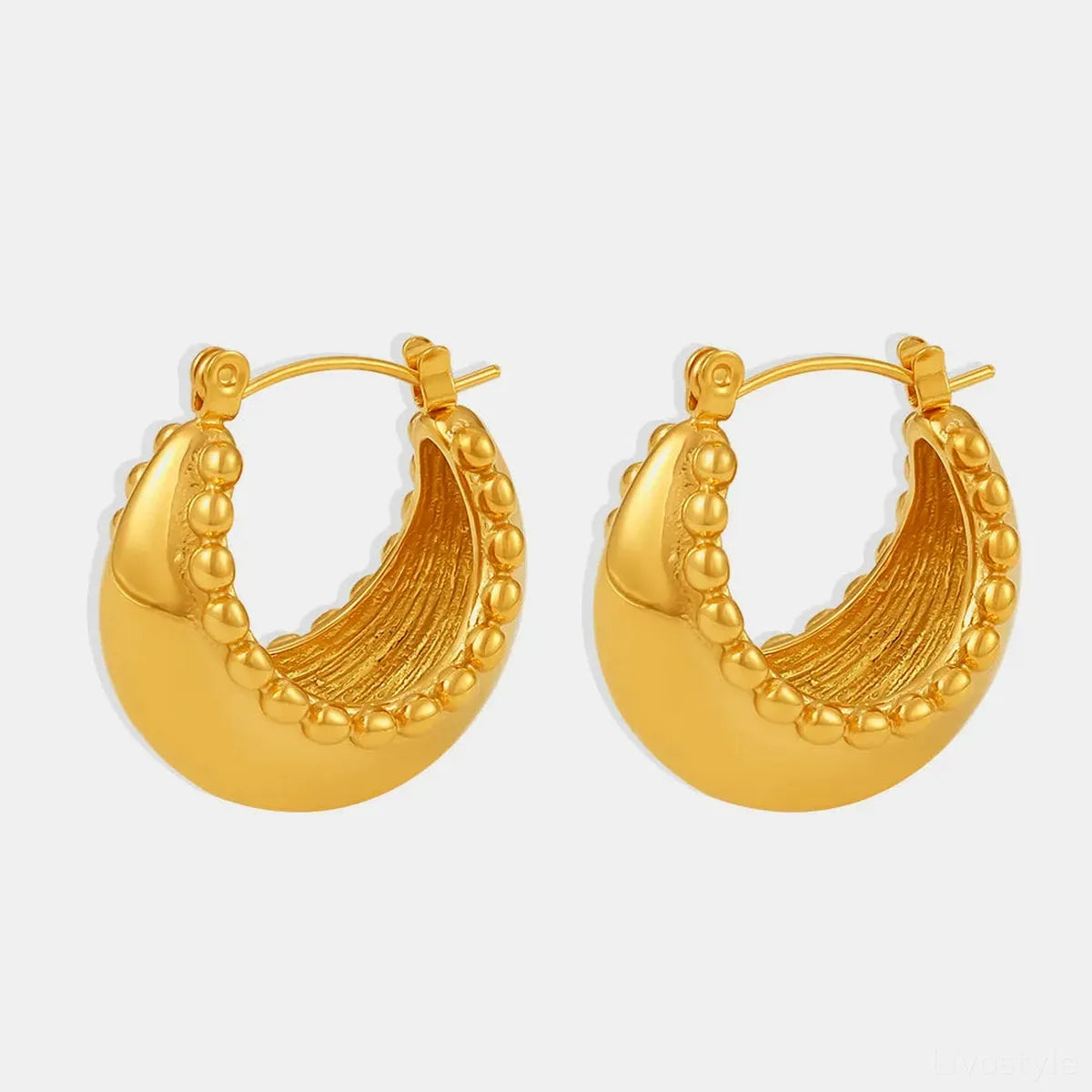 18K Gold-Plated Stainless Steel Huggie Earrings — square view — Livostyle