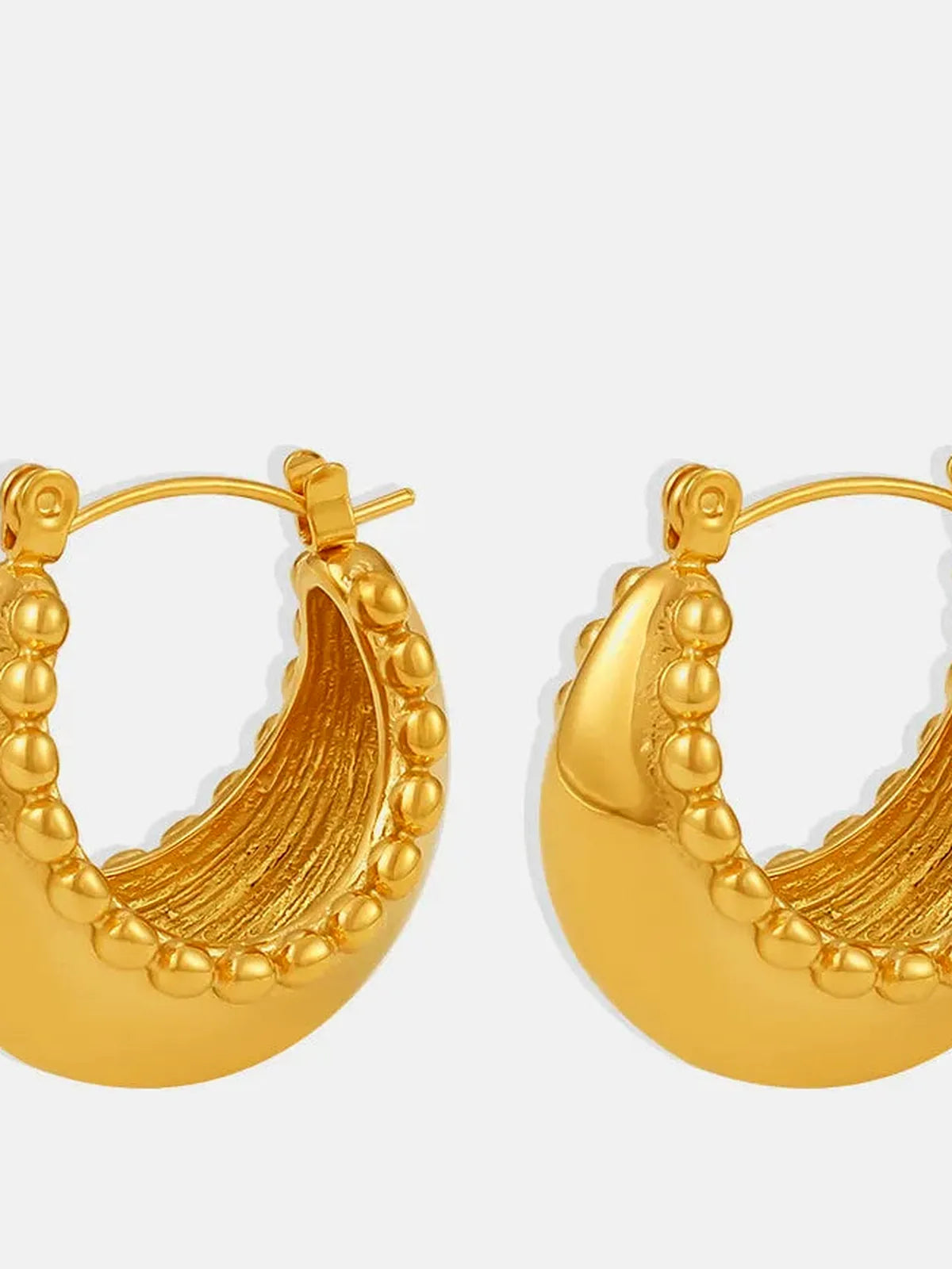 18K Gold-Plated Stainless Steel Huggie Earrings — detail view — Livostyle