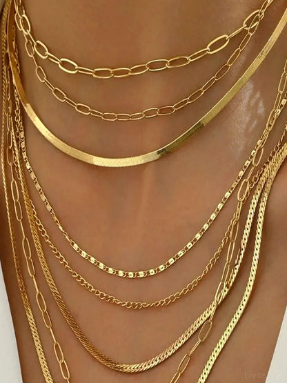 18K Gold-Plated Stainless Steel Multi-Layer Necklace — detail view — Livostyle