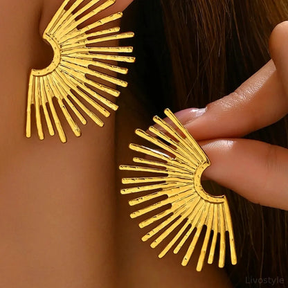 18K Gold-Plated Stainless Steel Sunburst Earrings — square view — Livostyle