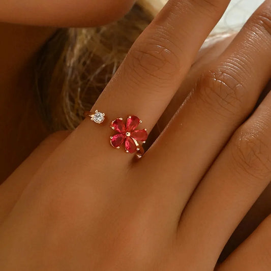 18K Gold-Plated Stainless Steel Zircon Flower Ring — square view — Livostyle