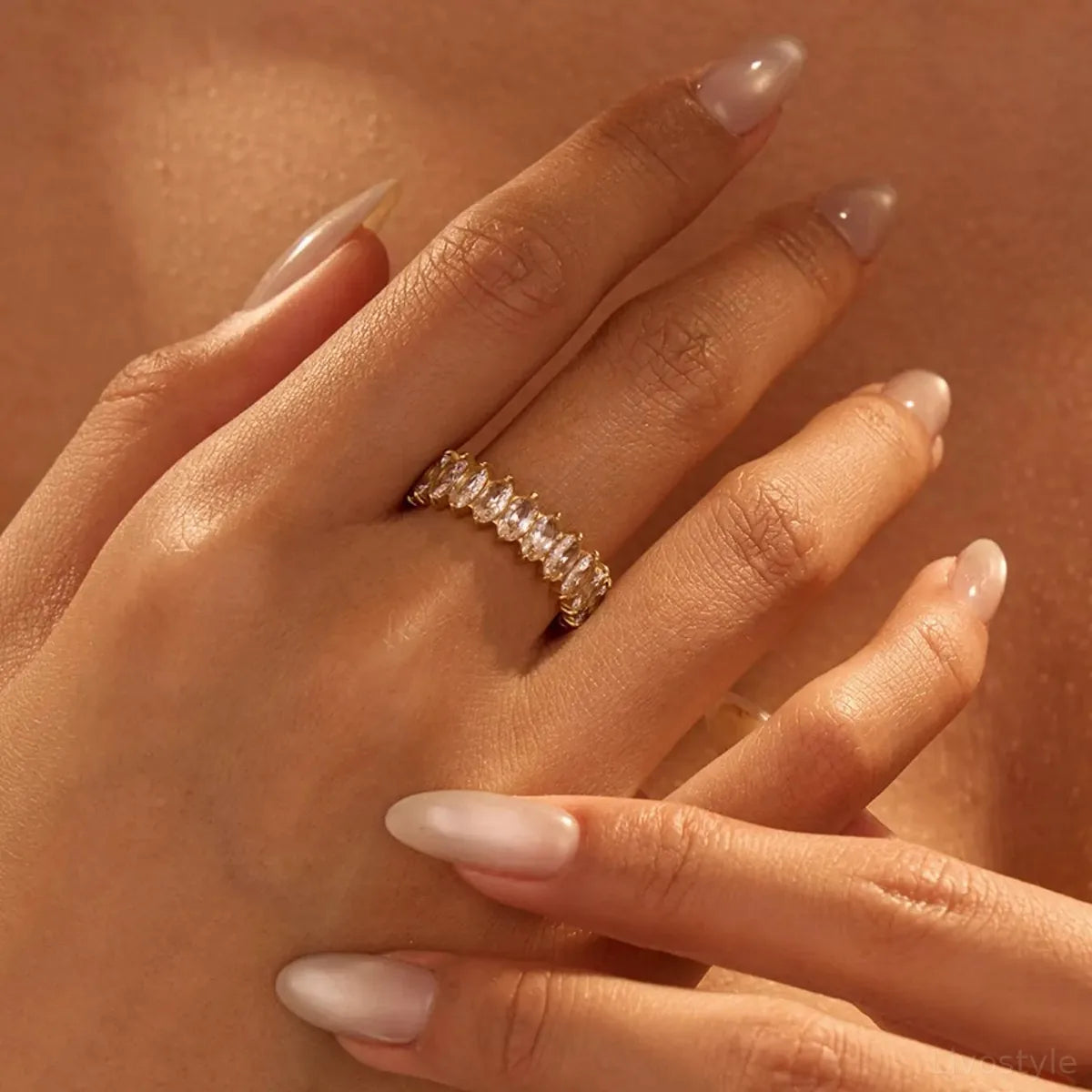18K Gold-Plated Stainless Steel Zircon Ring — square view — Livostyle