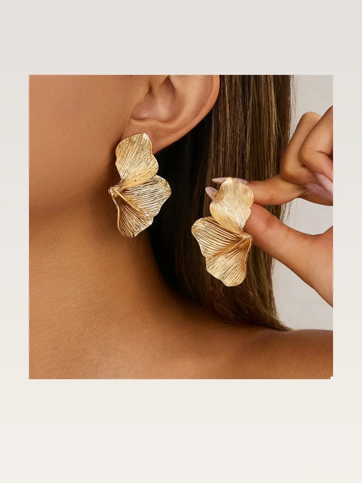 18K Gold-Plated Textured Stud Earrings — styled showcase — Livostyle