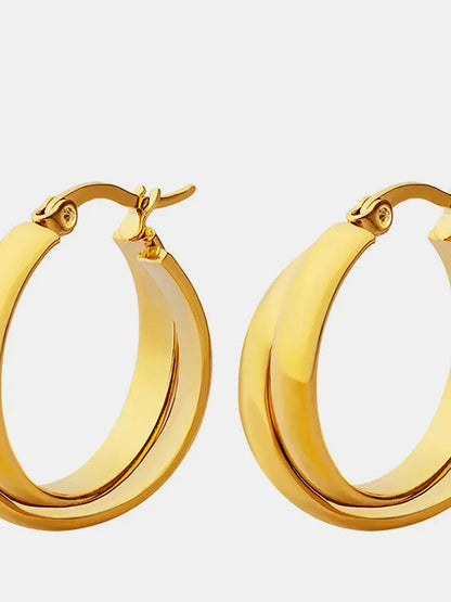 18K Gold-Plated Titanium Steel Huggie Earrings — detail view — Livostyle