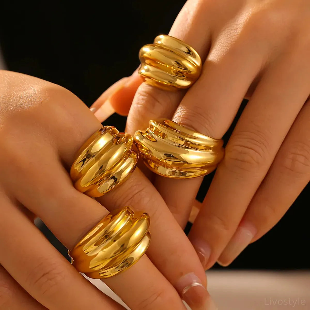 18K Gold-Plated Titanium Steel Open Ring — square view — Livostyle