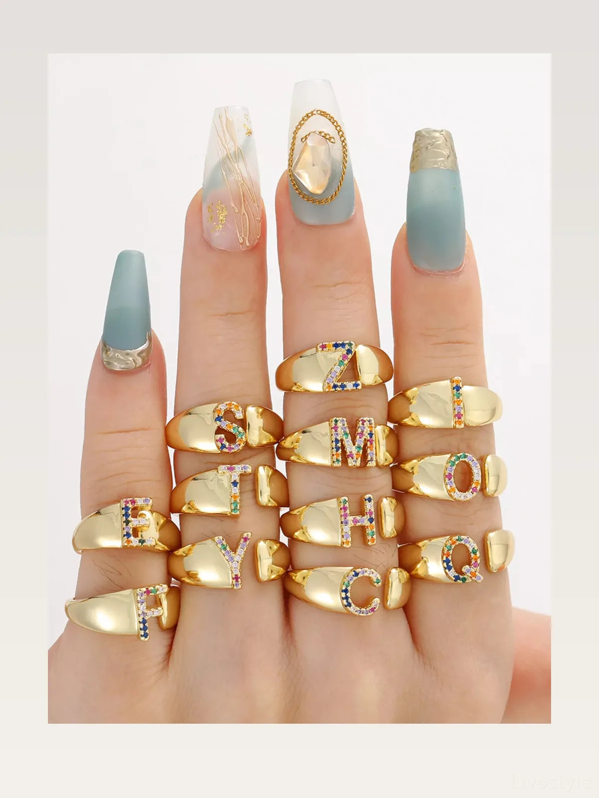 18K Gold-Plated Zircon Letter Ring — styled showcase — Livostyle