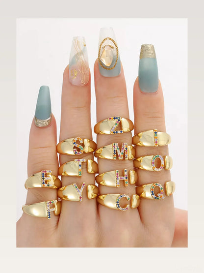 18K Gold-Plated Zircon Letter Ring — styled showcase — Livostyle