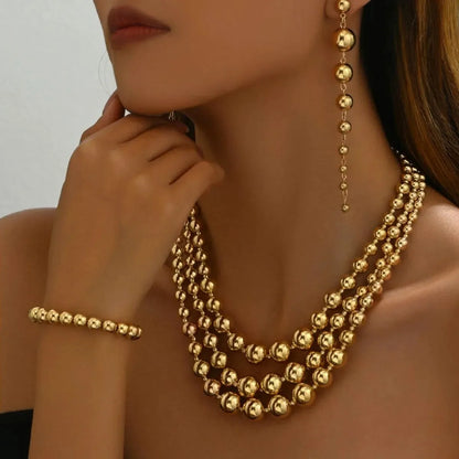 18K Stainless Steel Beaded Multi-Layered Necklace Bracelet E — square view — Livostyle
