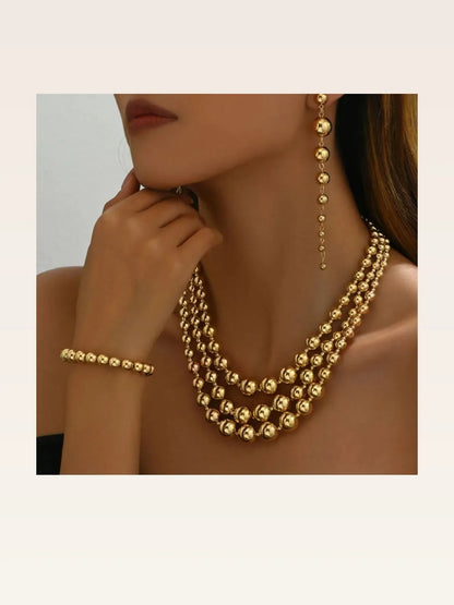 18K Stainless Steel Beaded Multi-Layered Necklace Bracelet E — styled showcase — Livostyle