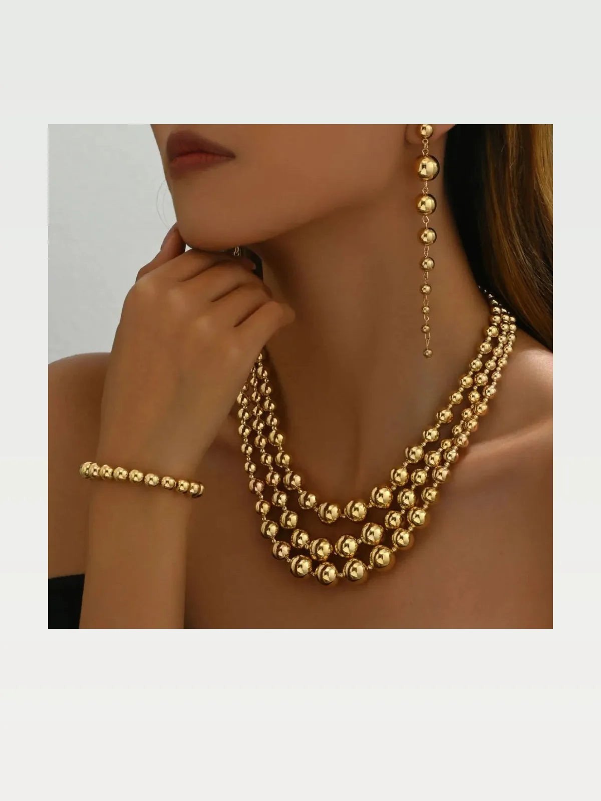 18K Stainless Steel Beaded Multi-Layered Necklace Bracelet E — styled showcase — Livostyle