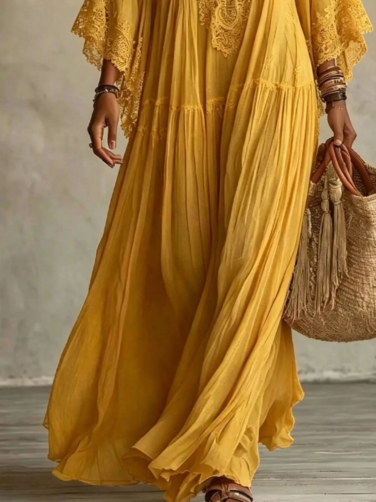 Lace Trim Tiered V-Neck Maxi Dress – photo 11