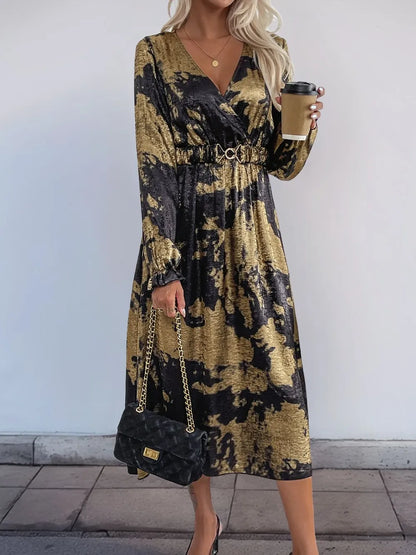 Printed Surplice Long Sleeve Midi Dress – photo 3