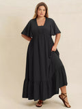 Boho Ruffled Maxi Dress with Flutter Sleeves – Plus Size in Black